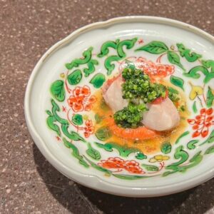 金目鯛の低温蒸し 腐乳とアイコトマトのソース 愛ふぁーむのレモネードレモン