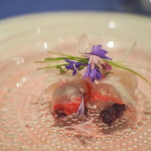 石鯛のカルパッチョ 新玉葱と赤海苔のソース